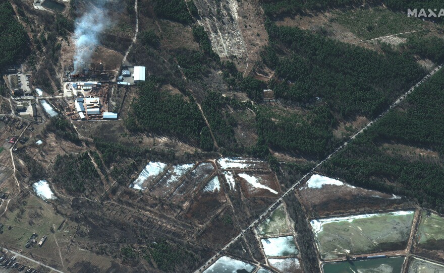 Fires seen north of Ivankiv, Ukraine.