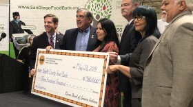 San Diego Congressman Mike Levin, Rincon Band Chairman Bo Mazzatti, Vice Chair Tishmall Turner, San Diego Food Bank Chair Jim Floros, Rincon Council members Laurie Gonzalez and Alfonso Kolb Sr. Floros accepted a check from the Rincon Band of Luiseno Indians.  May 28th 2019.