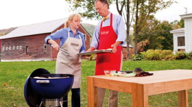 Test cook Bridget Lancaster and host Chris Kimball are grilling in season four of COOK'S COUNTRY FROM AMERICA'S TEST KITCHEN.