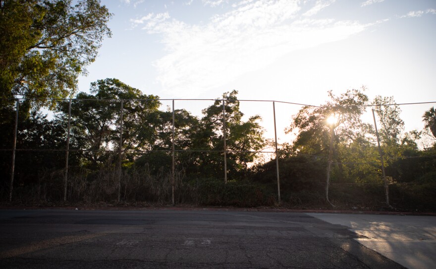 A fence near the Fashion Valley trolley station is shown on Aug. 24, 2022. Anastasia's son ran away through a nearby fence before a PERT team arrived.