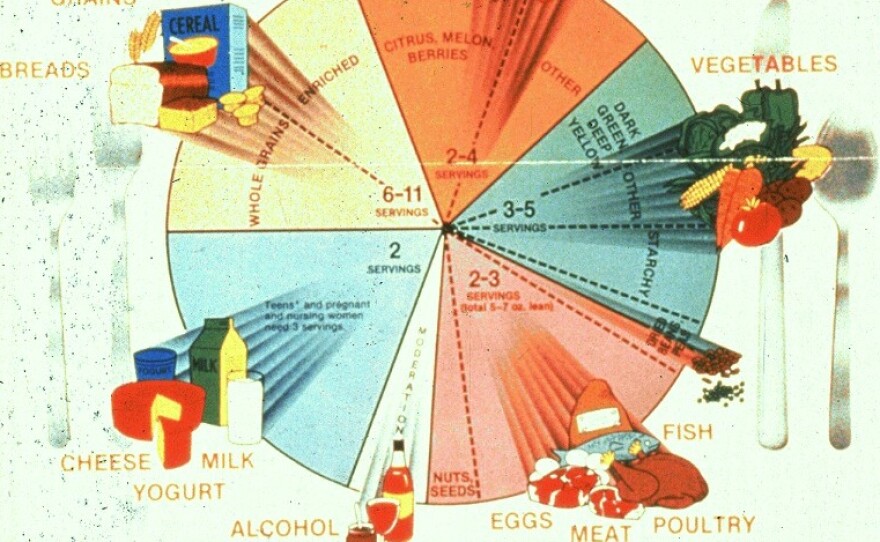 The Food Wheel: The Dietary Guidelines for America were first released in 1980. Its nutrition advice was visualized as a food wheel. The pyramid many of us grew up with came later.