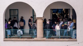 Students crowd into the on-campus polling place at San Diego State University, Nov. 8, 2022.