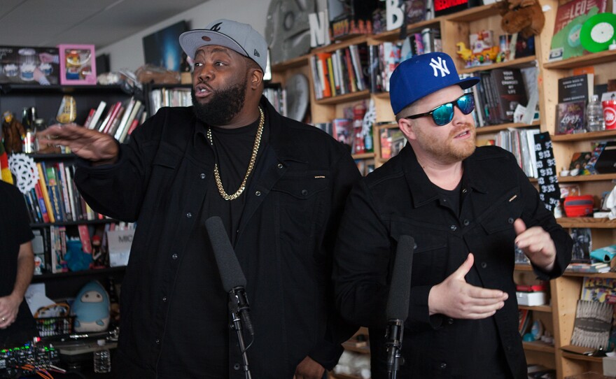Run the Jewels perform a Tiny Desk Concert on Jan. 12, 2017. (Claire Harbage/NPR)