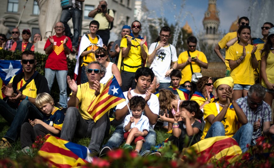 Pro-independence Catalans gather in Catalonia Square in Barcelona on Oct. 19. The nonbinding referendum is slated for Nov. 9.