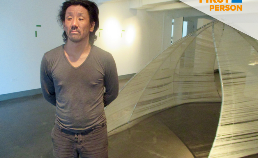 Shinpei Takeda is pictured in the Mesa College Art Gallery, April 5, 2017.