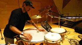 UC San Diego student and percussionist Camilo Zamudio plays the timpani during a rehearsal of "The Inaudible Ocean" at Conrad Prebys Concert Hall at UC San Diego on May 11, 2026.