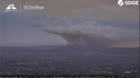 Smoke from the Pipeline Fire on Camp Pendleton rises into the sky on July 6, 2026.