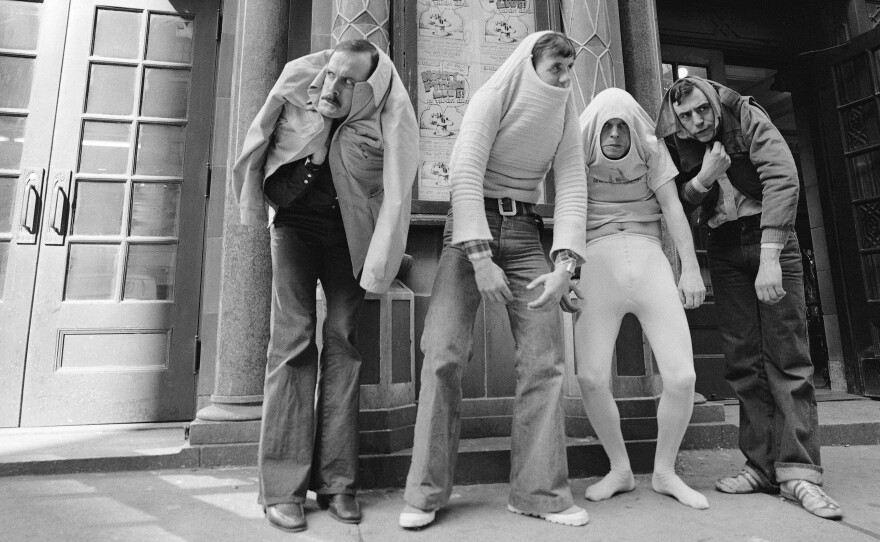 John Cleese, pictured above in 1976 with Monty Python's Flying Circus (from left, Cleese, Michael Palin, Terry Gilliam and Terry Jones), says he worked hard to learn physical comedy by imitation â "It was not something I was naturally gifted at," he says.