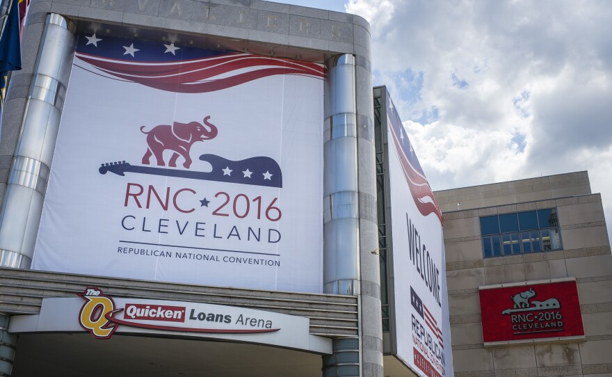 The Quicken Loans Arena is decorated to welcome the Republican National Convention in Cleveland.