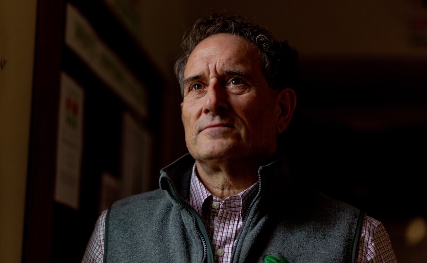Former U.S. Rep. Andy Levin at the First United Methodist Church in Ferndale, Mich., on Thursday. He is a Biden ally and uncommitted voter.