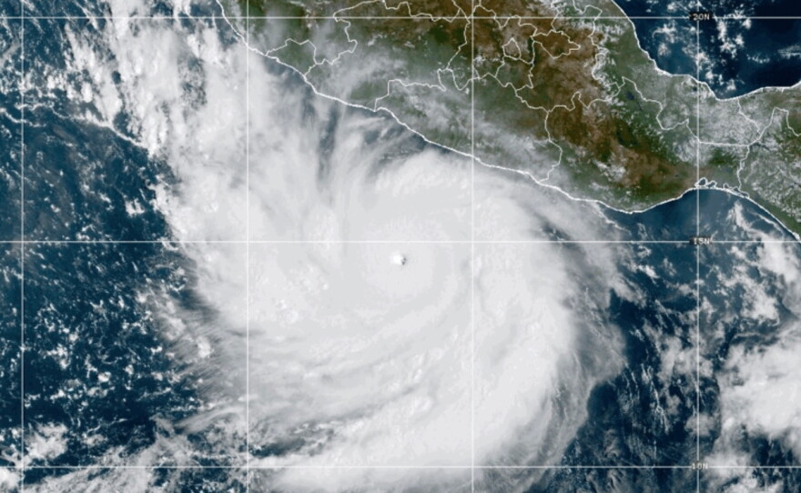 This photo provided by NOAA shows Hurricane Polo strengthening in the Pacific Ocean off the coast of Mexico on Tuesday, Sept. 22, 2026.