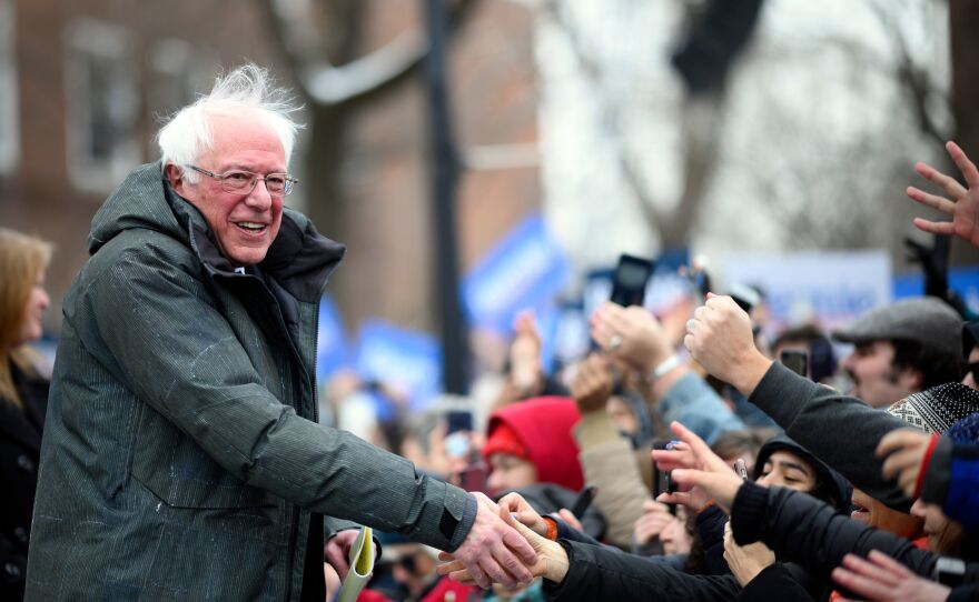 Sen. Bernie Sanders arrives for a rally to kick off his 2020 presidential campaign in the Brooklyn, New York Saturday.
