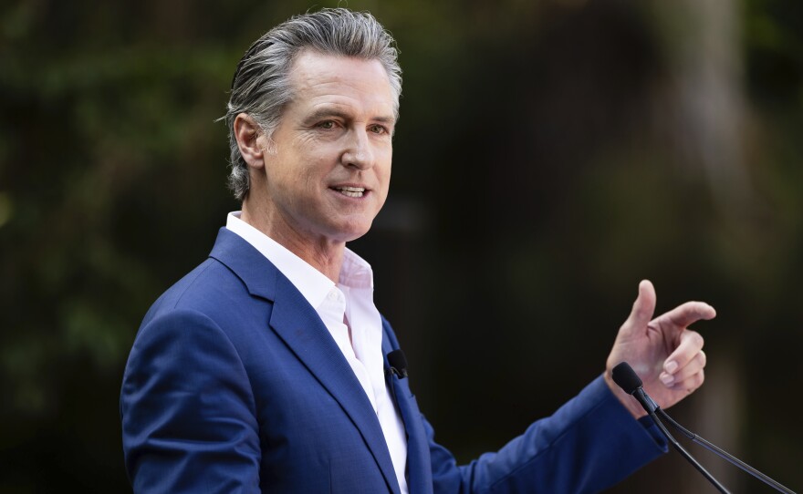 California Gov. Gavin Newsom speaks at the opening ceremony for Panda Ridge, the new exhibit at the San Diego Zoo, Aug. 8, 2024, in San Diego.