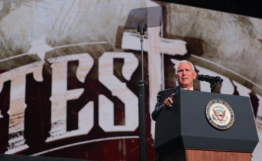 Vice President Mike Pence speaks at the Southern Baptist Convention meeting on Wednesday in Dallas, Texas.