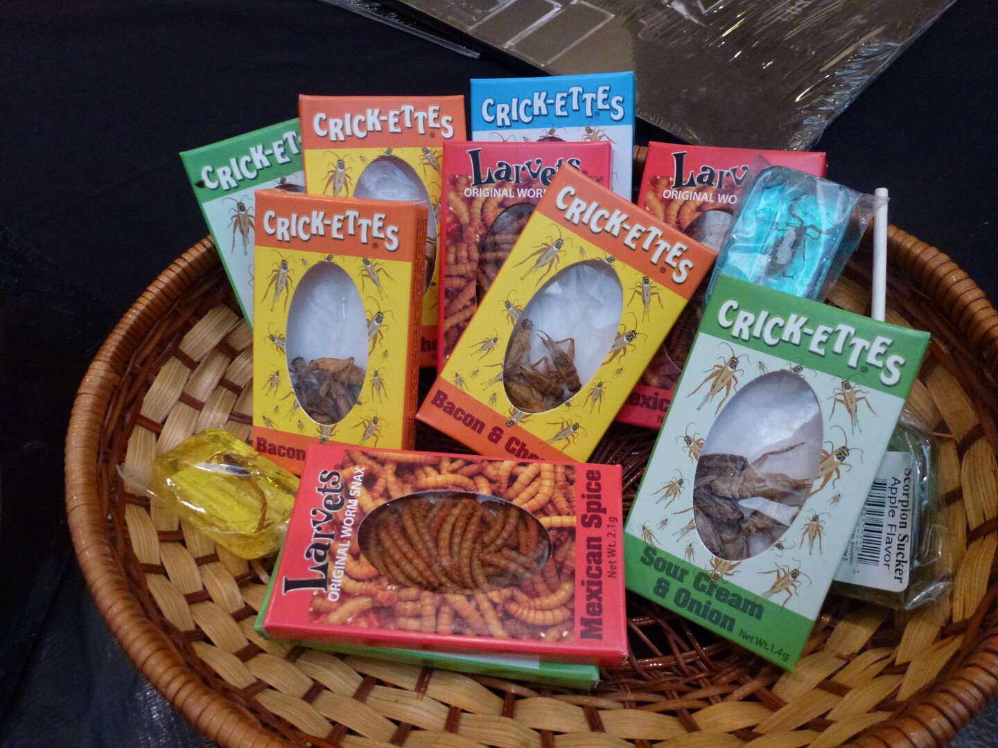 Some bug snacks you could buy at the gift shop.