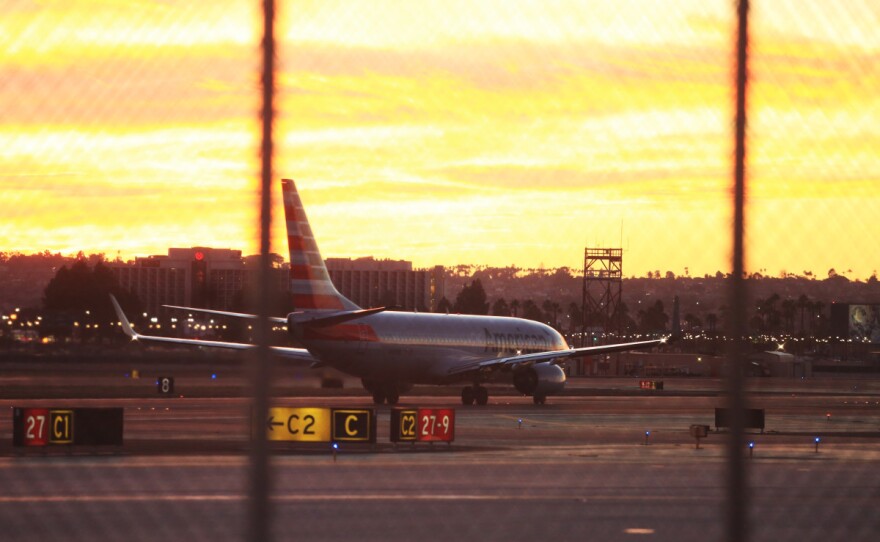 The San Diego International Airport is shown at sunset in this 2015 file photo.