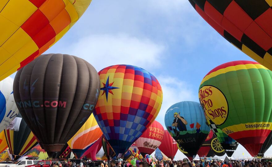 Hot air balloons are inflated during the annual Albuquerque International Balloon Fiesta in New Mexico on Saturday.
