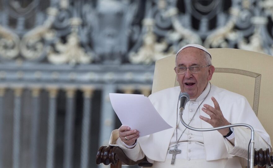 Pope Francis delivers a speech Wednesday during his General Audience at Saint Peter's Square.