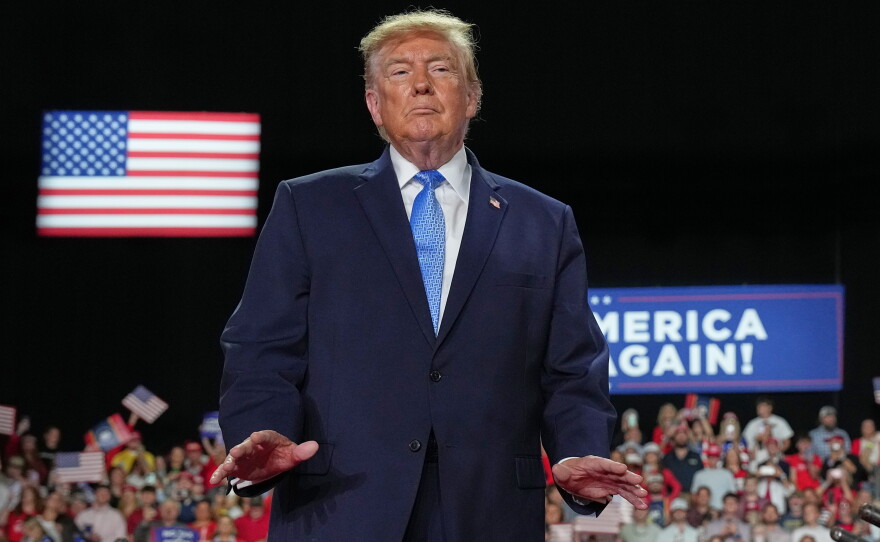 President Donald Trump arrives at a campaign rally at Crossroads Arena, in Corinth, Miss., Monday, Oct. 26, 2026.