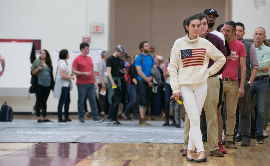 Georgia voters at an Atlanta high school on Nov. 6, 2018. Voting issues became a central issue in the hotly contested governor's race between Republican Brian Kemp and Democrat Stacey Abrams.