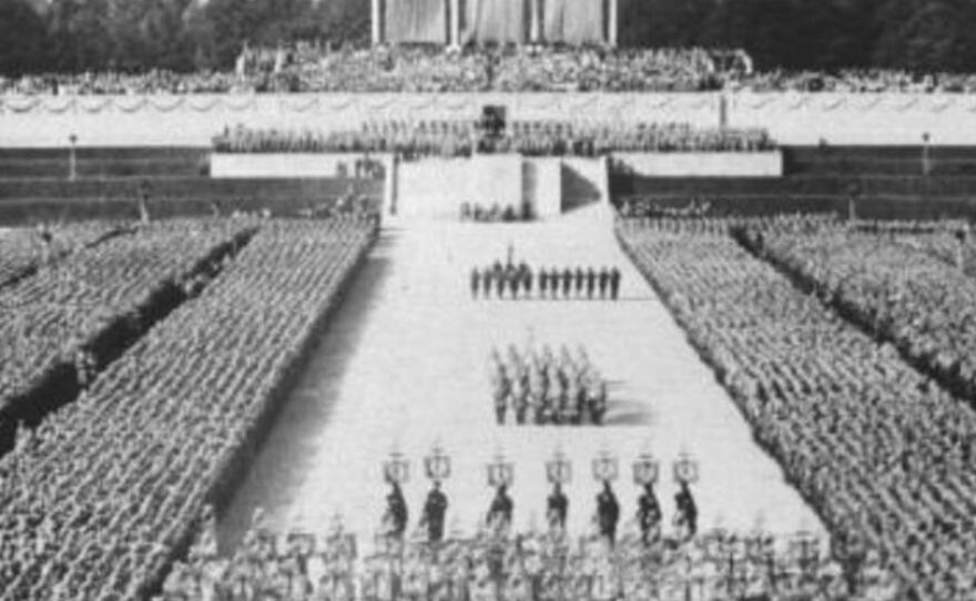 A scene of a Nazi rally from Leni Riefenstahl's 1935 documentary, "Triumph of the Will."