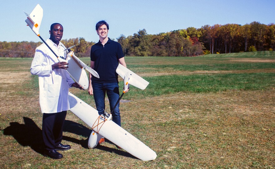 Timothy Amukele, an assistant professor of pathology at Johns Hopkins Medical School in Baltimore, and systems engineer Jeff Street are trying to figure out how to use drones to deliver blood samples.