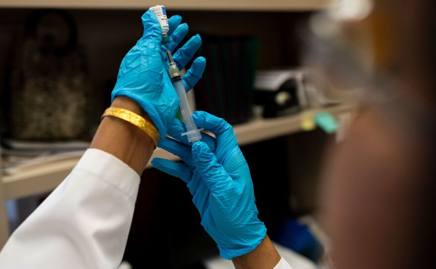 A nurse prepares the measles, mumps and rubella vaccine at the Rockland County Health Department in Haverstraw, N.Y., earlier this month.