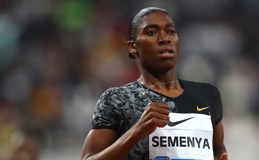 Caster Semenya of South Africa races to the line to win the Women's 800 meters during the IAAF Diamond League event at the Khalifa International Stadium on May 03, 2019 in Doha, Qatar. Semenya has appealed a ruling that requires her to reduce her testosterone levels by drugs or surgery.