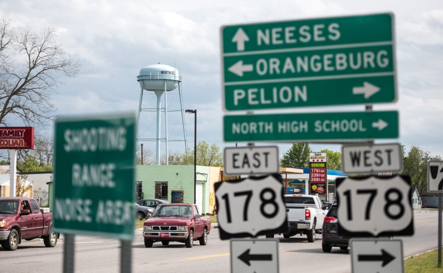 Drivers navigate the main section of North, S.C., on U.S. Route 321.