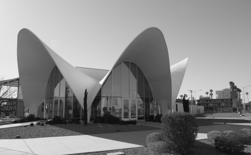 This futuristic, Googie-style building designed by Williams was once the lobby of La Concha Motel in Las Vegas. In 2005, the motel was demolished, but the lobby was relocated and preserved by The Neon Museum in Las Vegas.