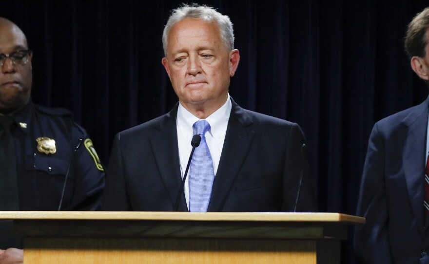 Hamilton County Prosecutor Joseph Deters is joined by Cincinnati Police Chief Eliot Isaac (left) and Franklin County Prosecutor Ron O'Brien during a news conference to discuss cases linked to Samuel Little.