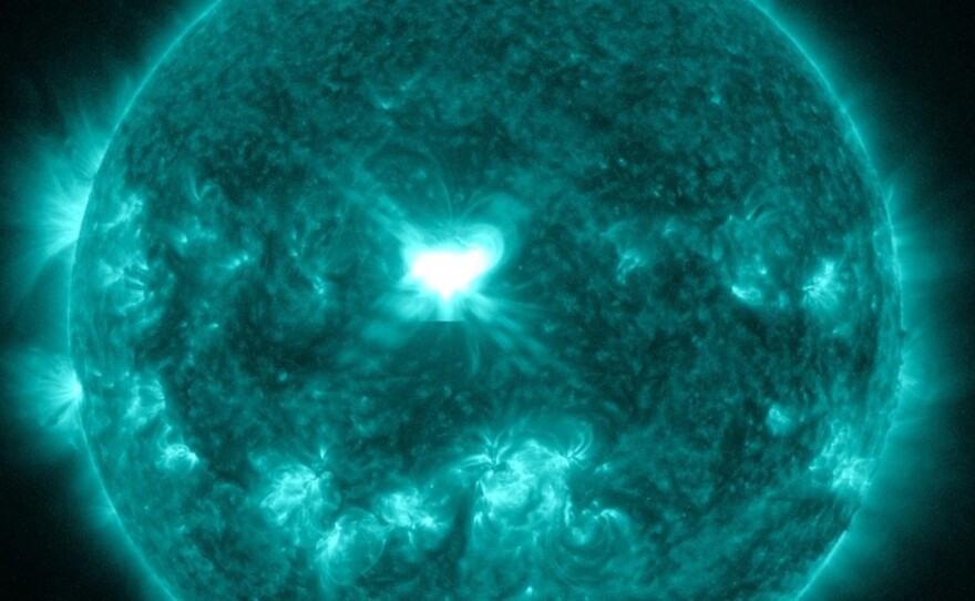 NASA's Solar Dynamics Observatory spacecraft captures the eruption of Wednesday's solar flare.