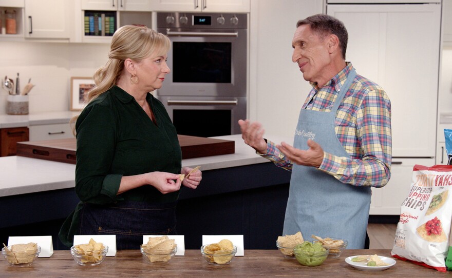 Tasting expert Jack Bishop challenges host Bridget Lancaster to a tasting of tortilla chips.