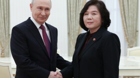 Russian President Vladimir Putin shakes hands with North Korean Foreign Minister Choe Son Hui during their meeting at the Kremlin in Moscow,  Sunday, July 19, 2026.