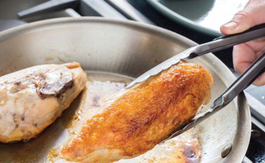 Roasted bone-in chicken breasts.