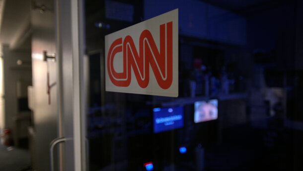 A logo on a booth for CNN is seen in the press area at the White House, Saturday, Sept. 26, 2026, in Washington.