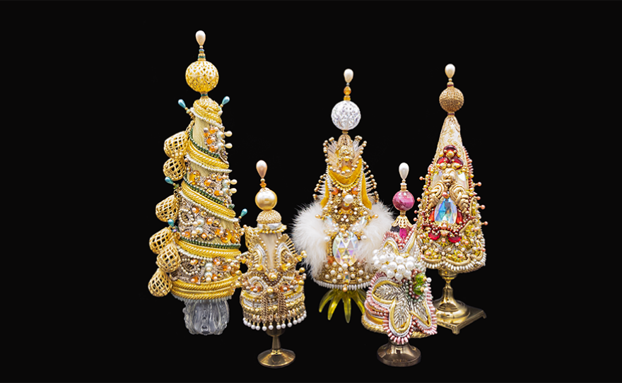 Ornaments from the Timken Museum's "Jewels of the Season" exhibition are shown in an undated photo.