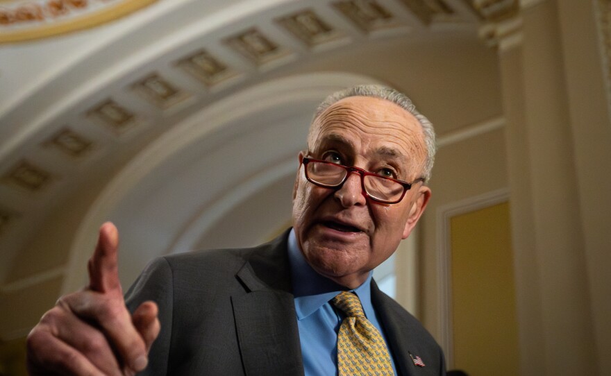 Senate Majority Leader Chuck Schumer, seen here at the U.S. Capitol on May 8, unveiled a road map proposal about artificial intelligence on behalf of a bipartisan Senate working group.