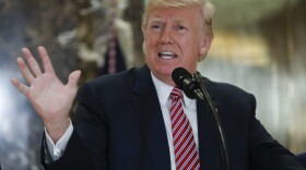 President Donald Trump speaks to the media in the lobby of Trump Tower, Tuesday, Aug. 15, 2017 in New York.