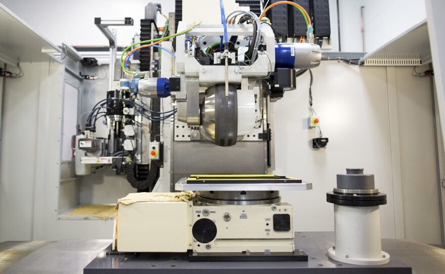 A magnetorheological finishing machine, used to finish high-quality optics.