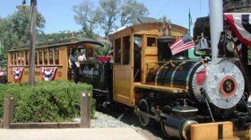 Photo of the 1907 Baldwin 0-4-0 Steam Locomotive and Tender, city-owned antique railroad equipment in Old Poway Park. The steam locomotive runs the 1st and 3rd weekend of every month. 