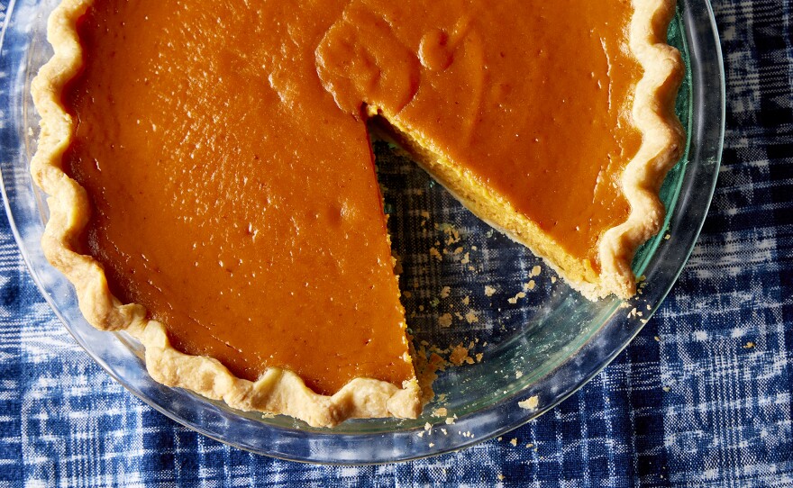 Pumpkin pie with a caramelized pumpkin filling (and a splash of bourbon for good measure)