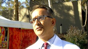 UC San Diego physician Amol Doshi protested in front of UCSD's student health center on January 27, 2015. He criticized UC's tactics at the bargaining table. 