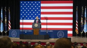 President Donald Trump delivers remarks to military leaders at Marine Corps Base Quantico, Va., Sept. 30, 2025.