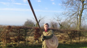 Mark Corby with a Macedonian spear.