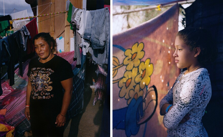 Maria Lidia Meza Castro, 39 (left), and one of her daughters, Jeimye Giselle Mejia Meza, 13. Meza Castro came to Tijuana from San Pedro Sula, Honduras, with five of her nine children; they entered the U.S. and requested asylum later in December.