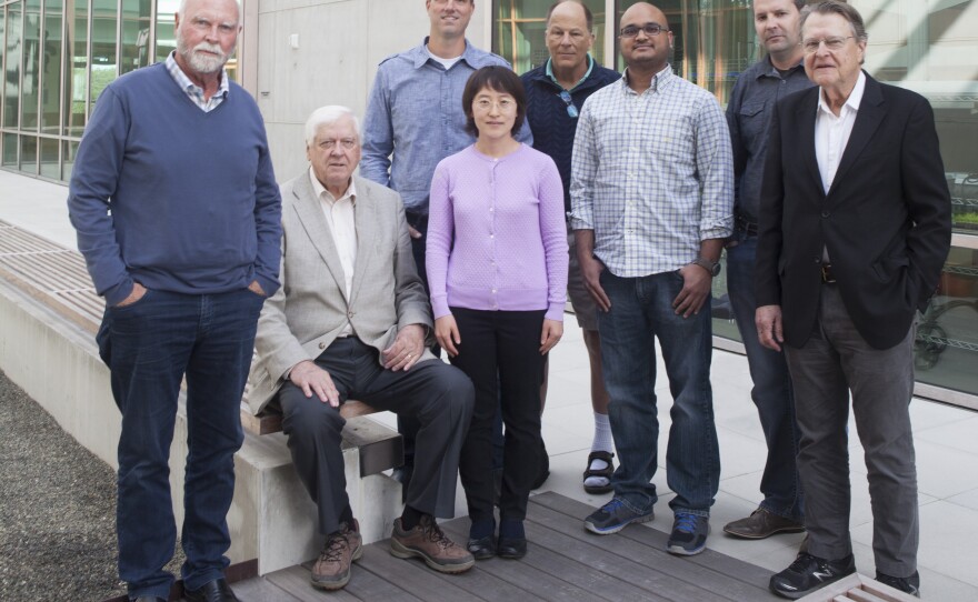 In this undated photo, J. Craig Venter (far left) stands with co-authors of a new study describing the synthetic creation of a minimal genome.