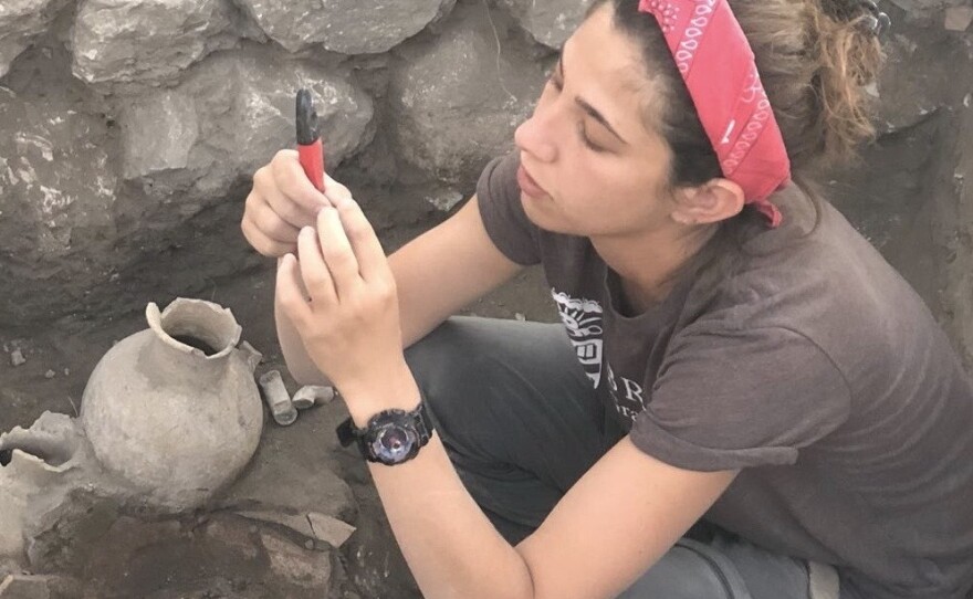 Bioarchaeologist and Brown University graduate student Rachel Kalisher working at the Megiddo excavation site in northern Israel.