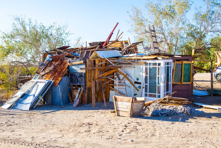 A makeshift dwelling on the East Jesus plot in Slab City, March 28, 2015. 