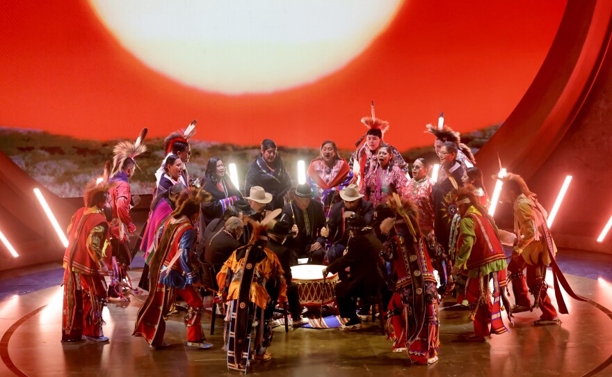 The Osage Singers perform during the 96th Annual Academy Awards.
